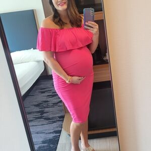 Pink Off-Shoulder Maternity Dress